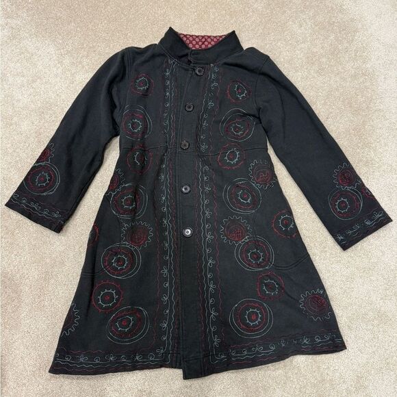 Dark Gray and Red Long Cardigan with Intricate Pattern Cotton size L - Picture 3 of 9